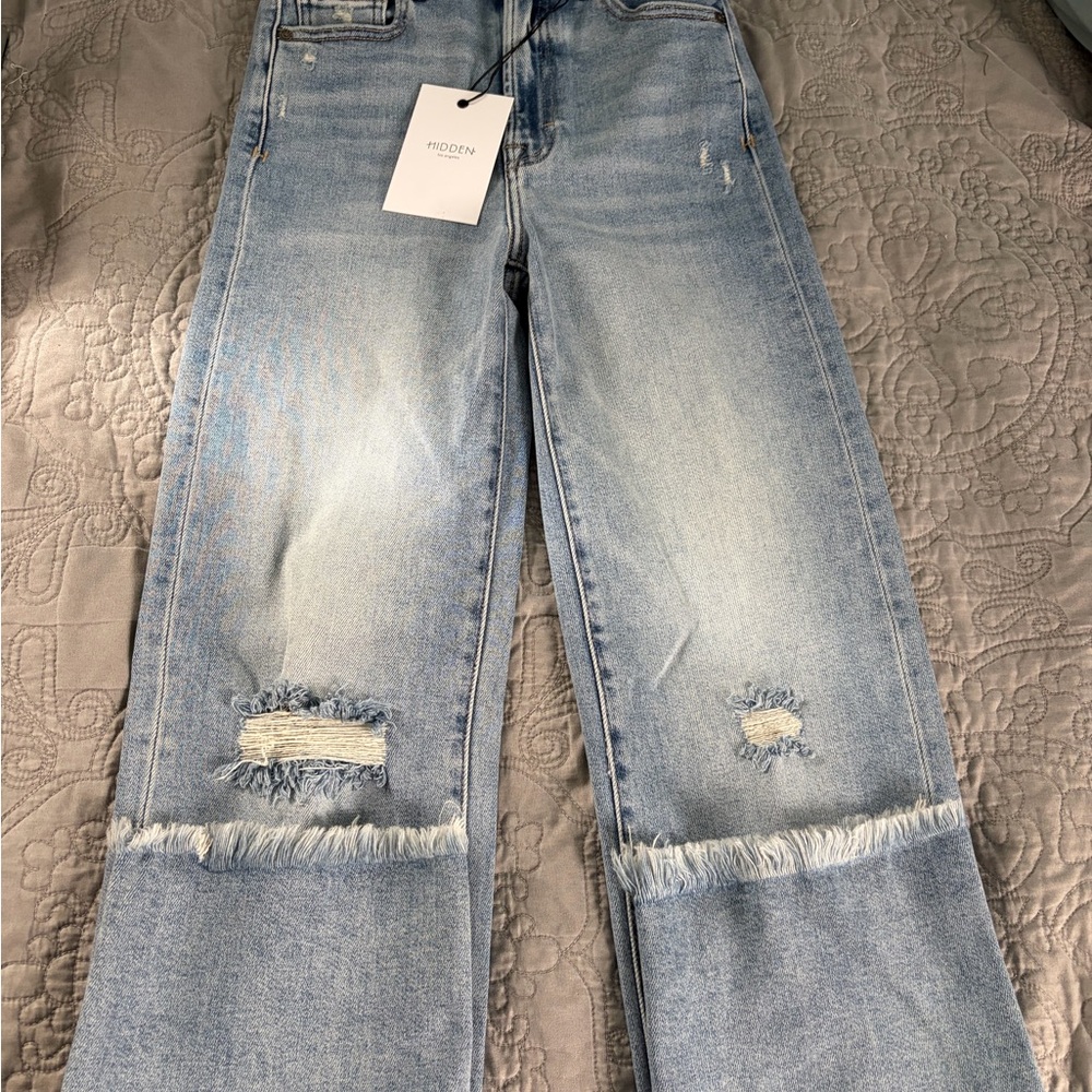 Hidden Light Blue Distressed Flare Jeans